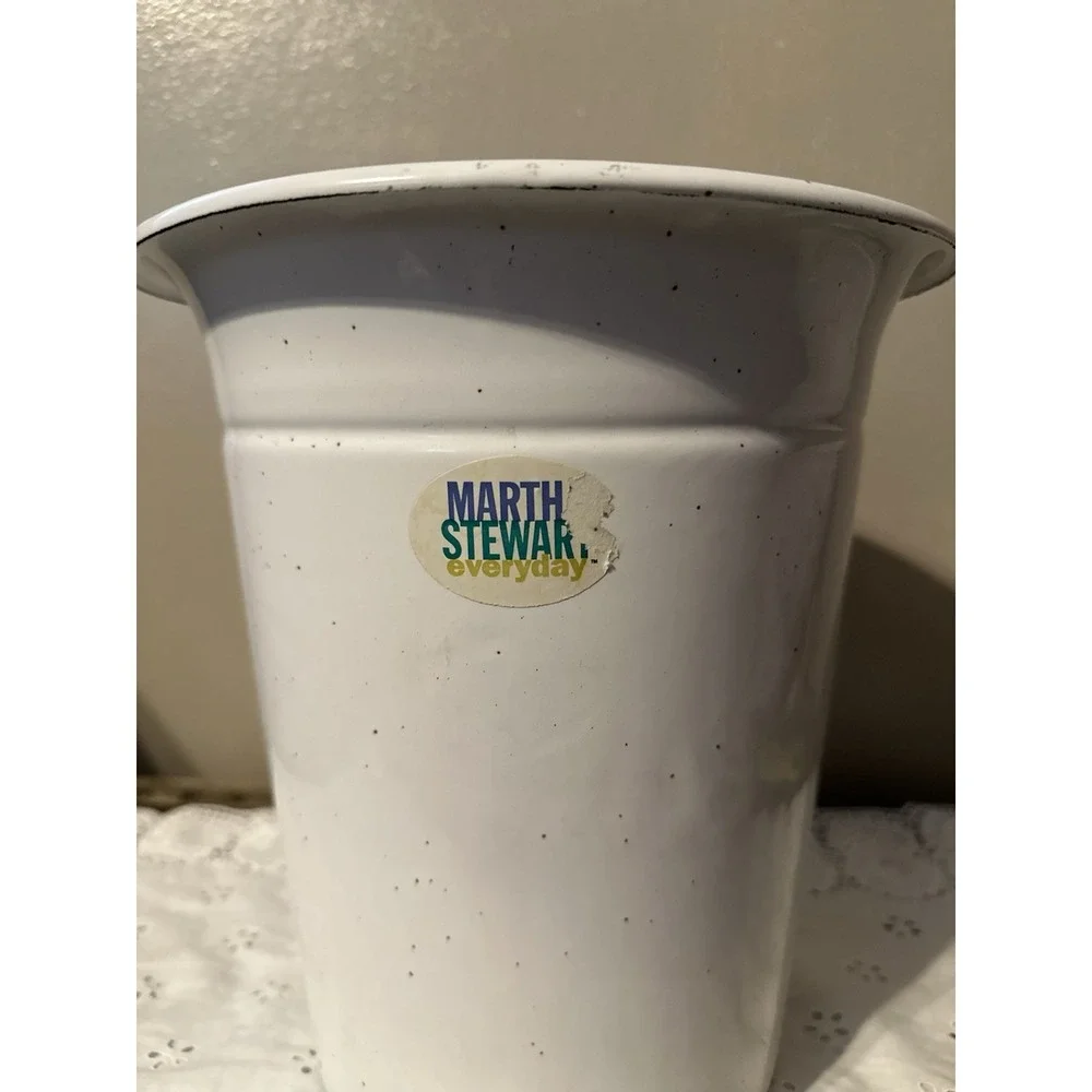 Martha Stewart Everyday White‎ Speckled Enamel Metal Canister Holder Desk Decor